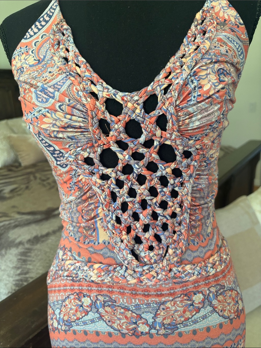 Sky Crochet-Front Maxi Dress in Coral and Lavender Multi - Picture 2 of 4